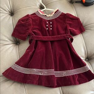 Vintage Velvet Burgundy Girls Dress with Sailor Collar